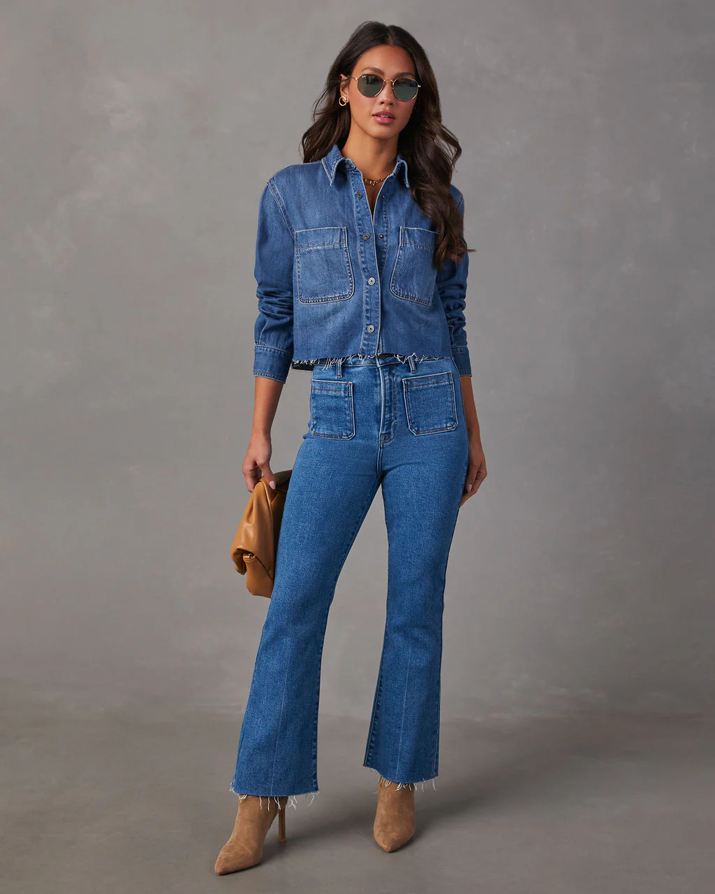 Jamie Cropped Denim Button Down Top