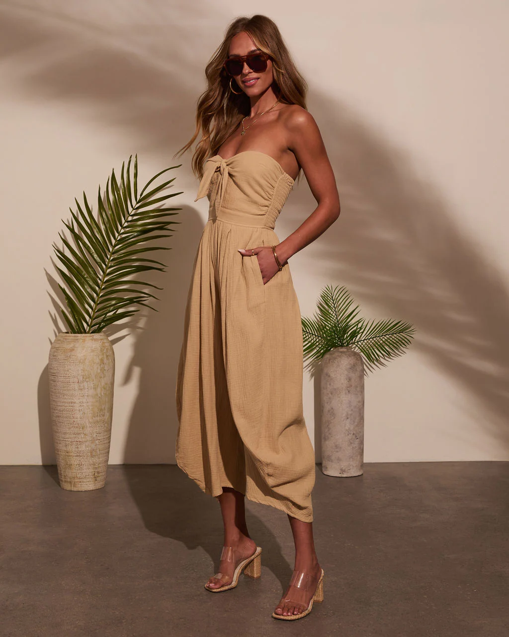 Free Spirited Strapless Tie Front Jumpsuit
