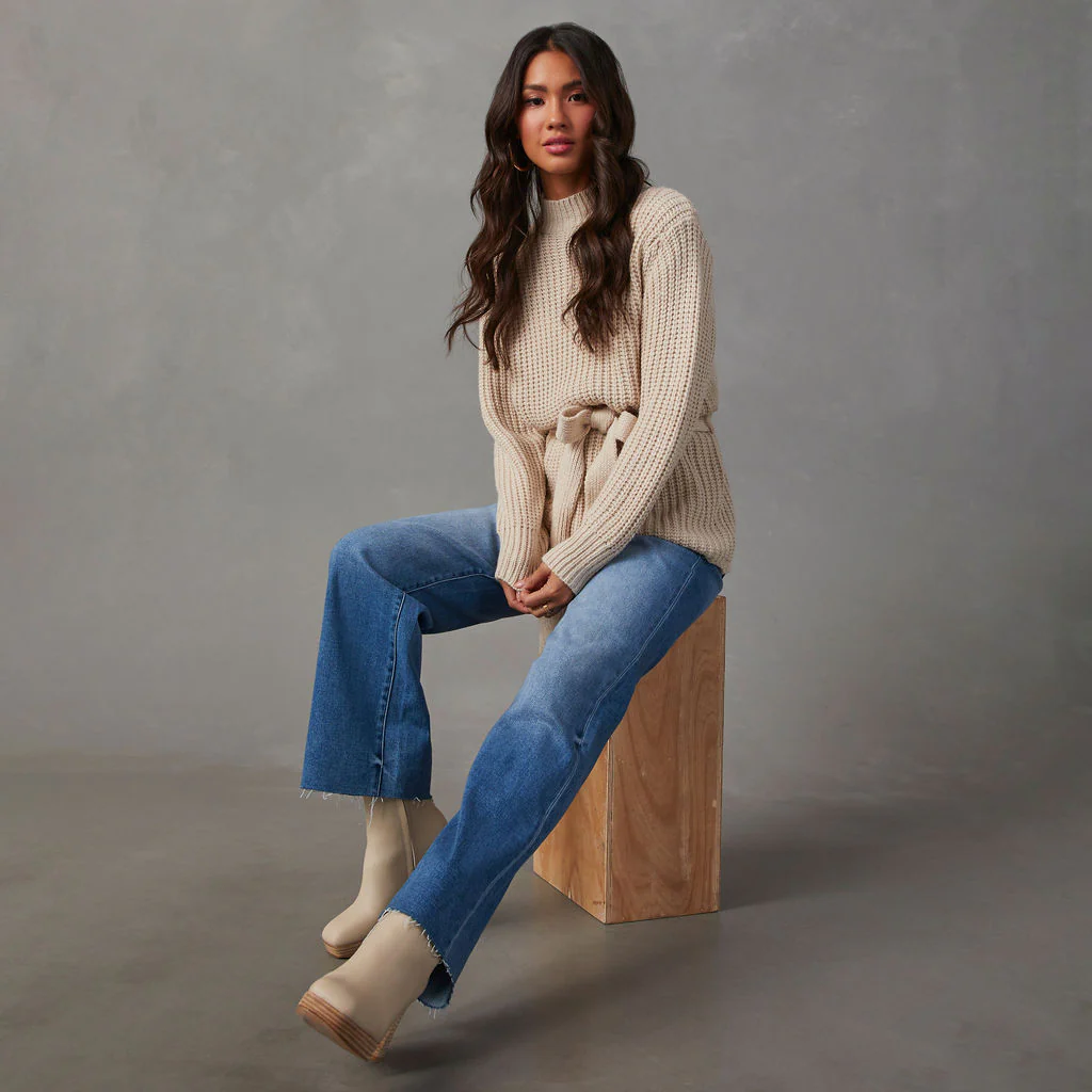 Wixson Belted Mock Neck Sweater