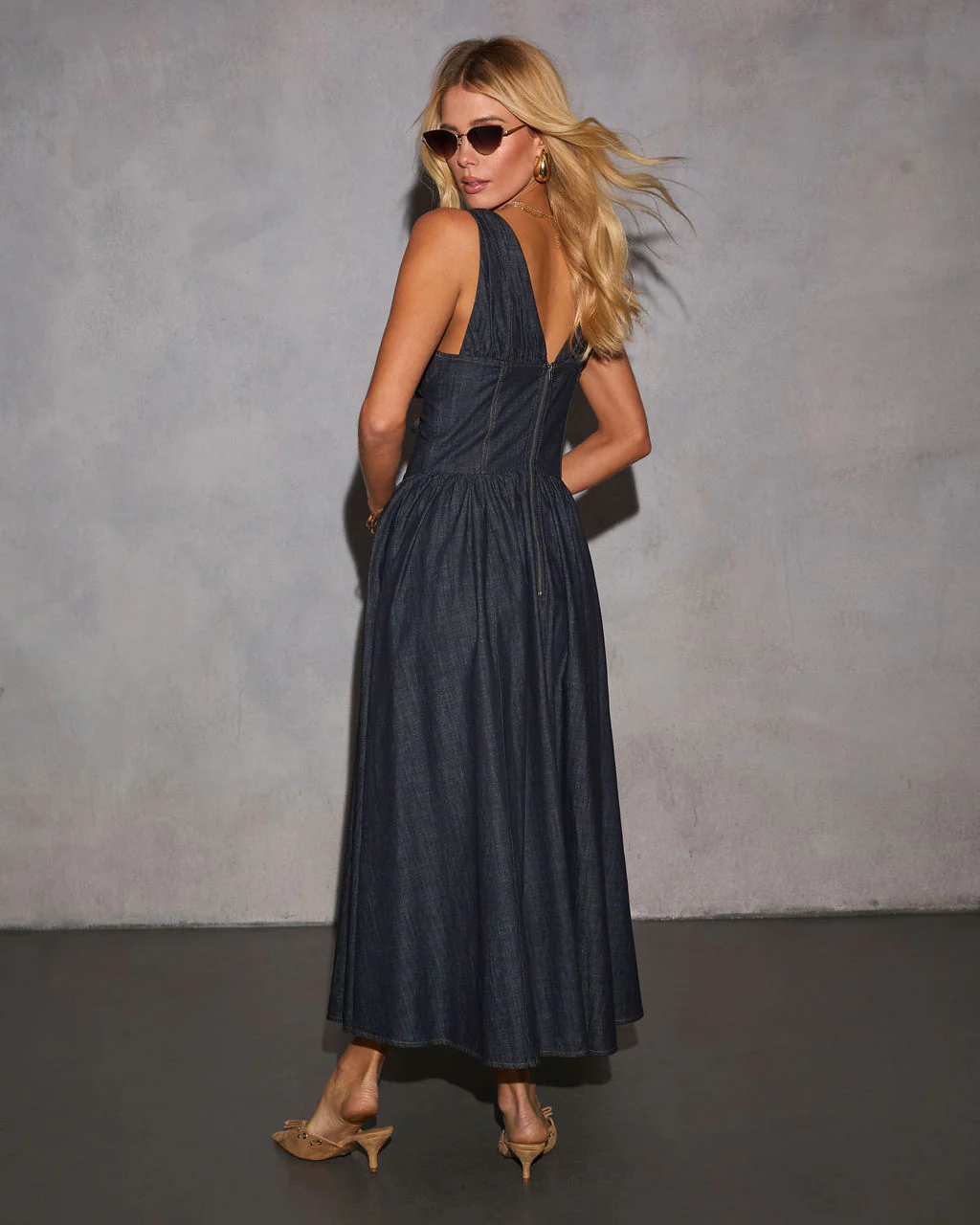 Cherri Fit And Flare Denim Midi Dress