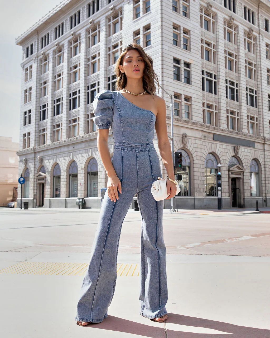 Stand Out Type One Shoulder Acid Wash Jumpsuit