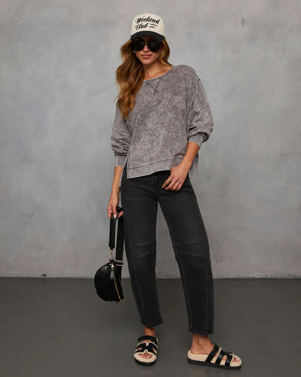 Simone Acid Wash Pullover Sweatshirt