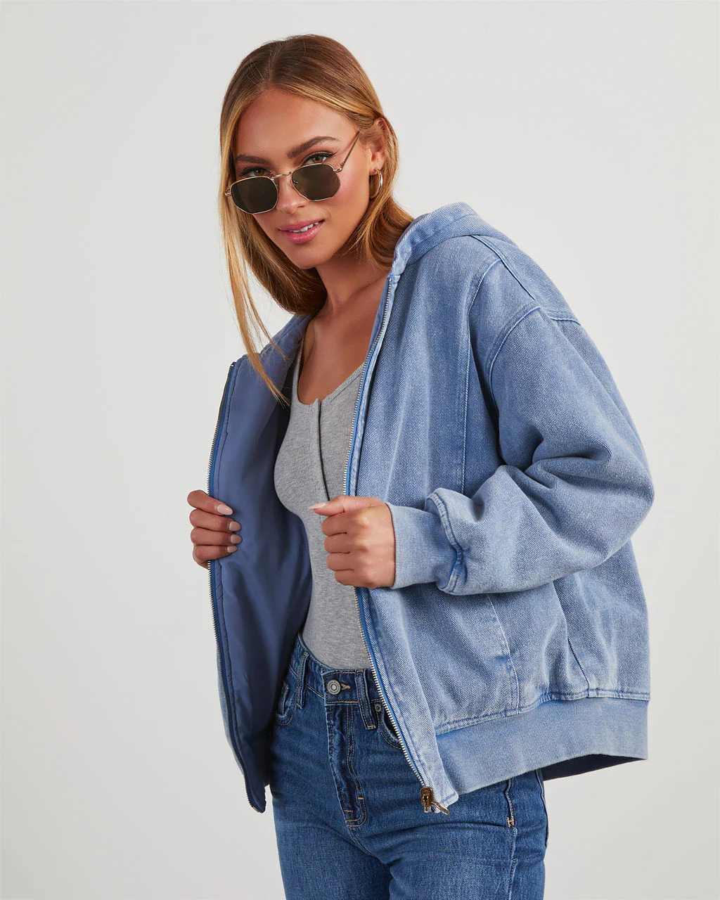 Conner Reversible Hooded Denim Bomber Jacket