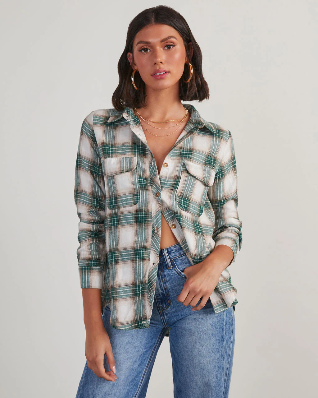 Bennett Plaid Utility Button Down Top
