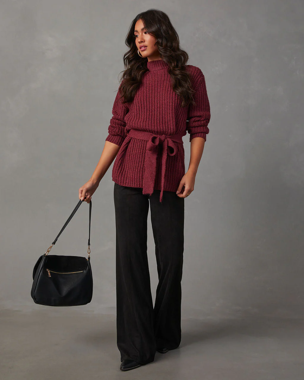 Wixson Belted Mock Neck Sweater