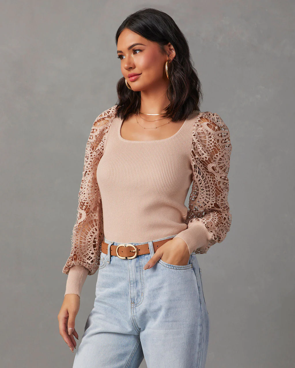 Sophia Crochet Sleeve Sweater Top