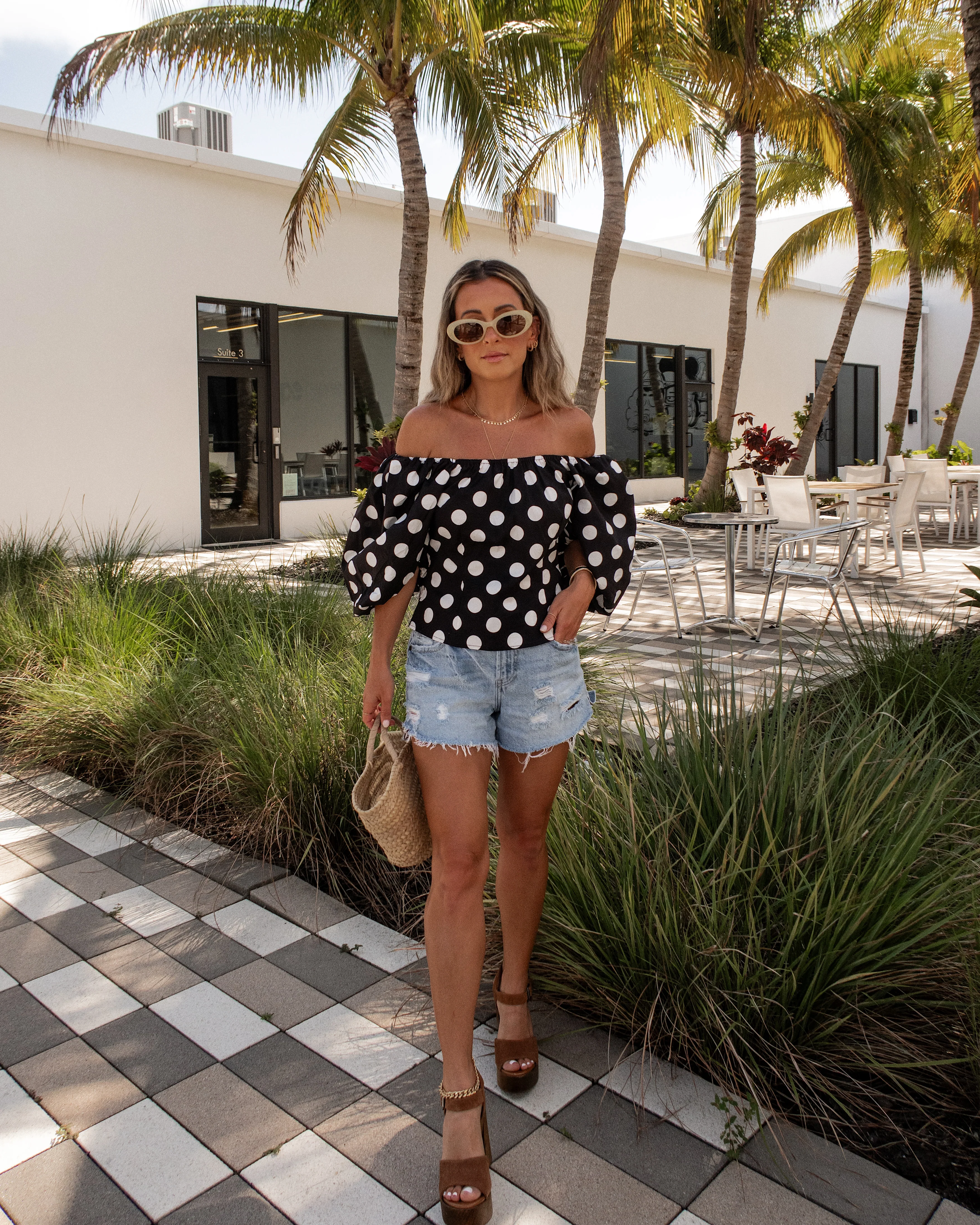 Betty Off The Shoulder Polka Dot Blouse
