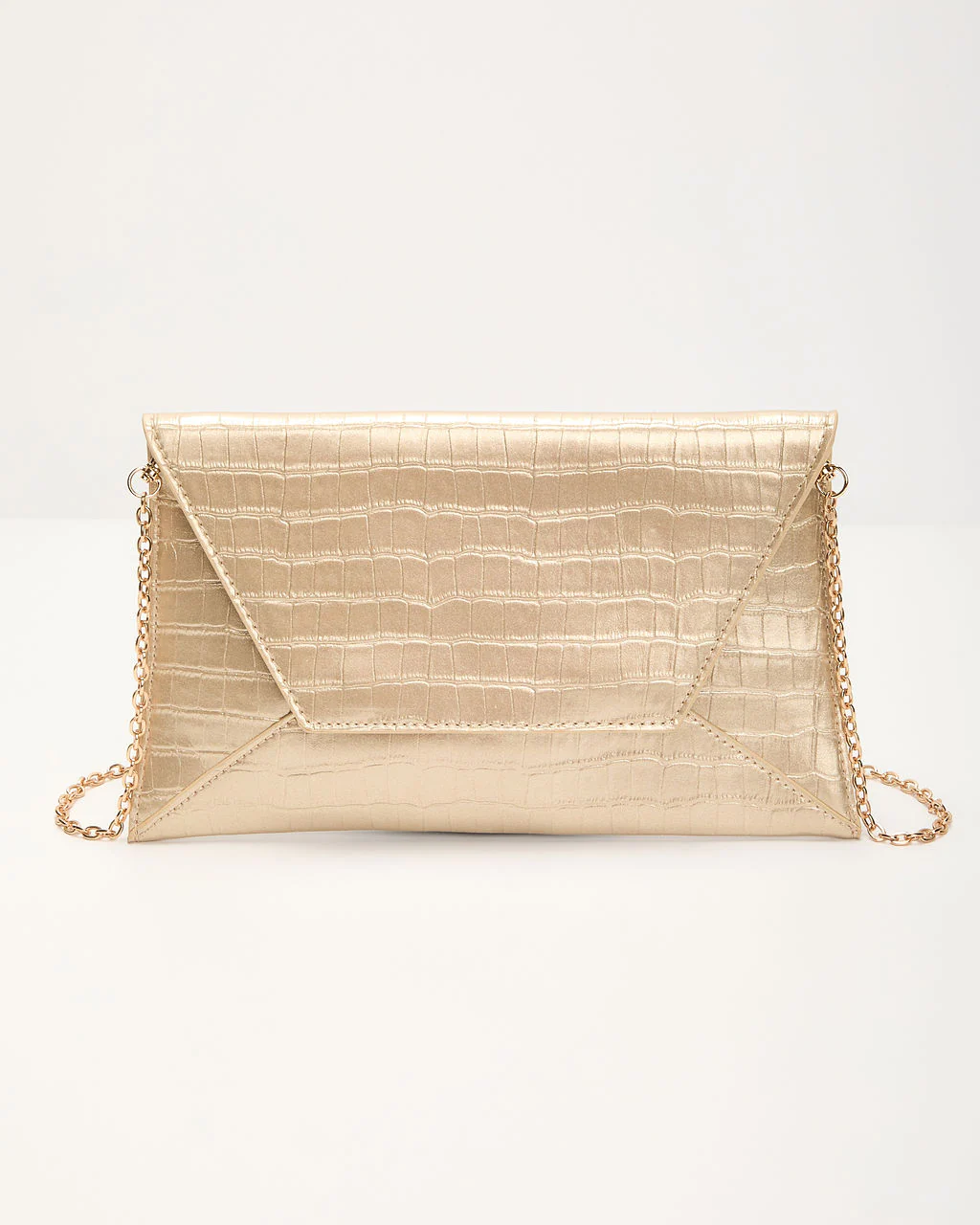Perfect Timing Croc Metallic Envelope Clutch