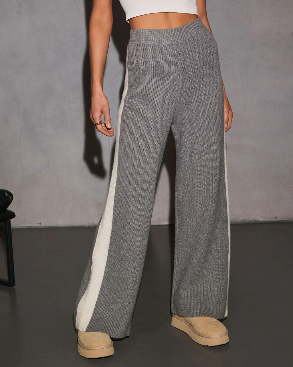 Sunday Snooze Knit Contrast Wide Leg Pants