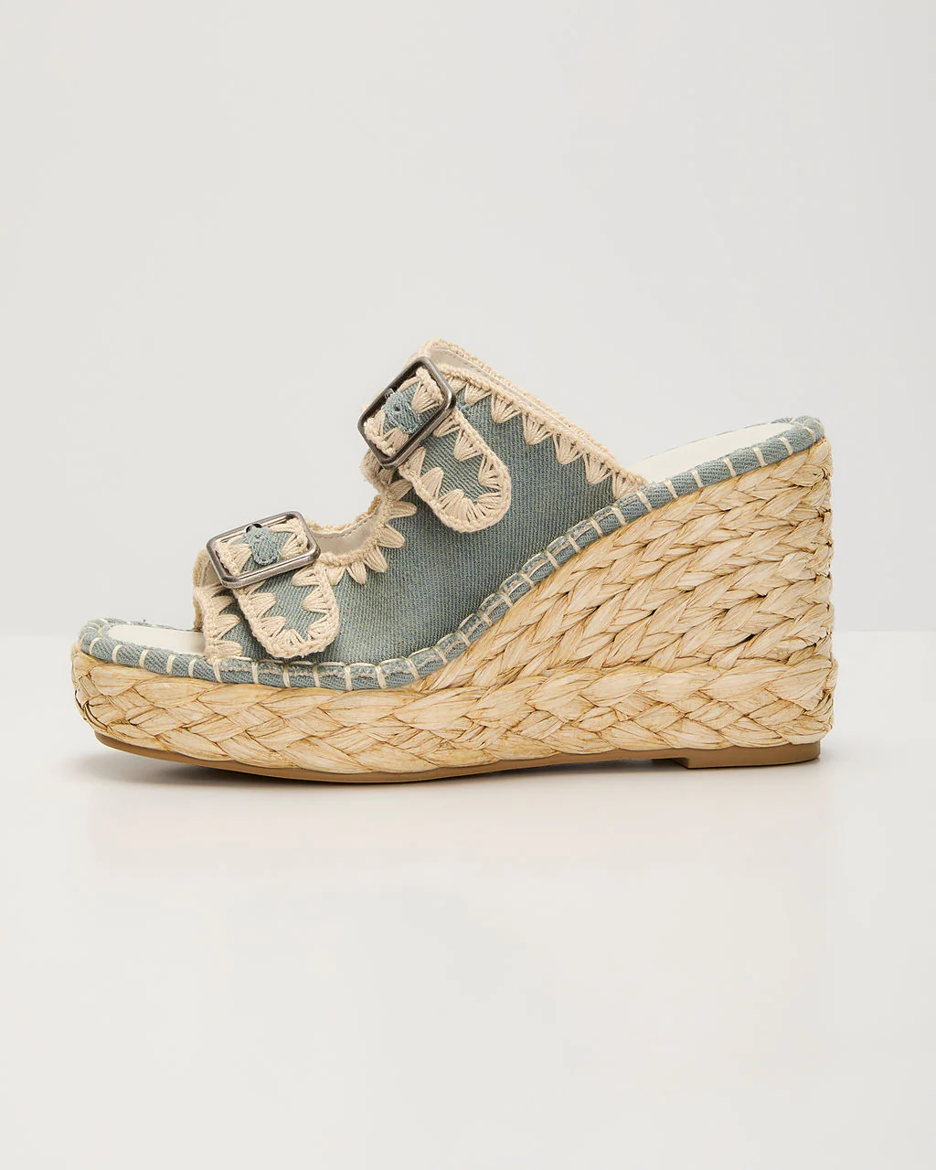 Roxanne Contrast Stitching Raffia Wedge Sandal