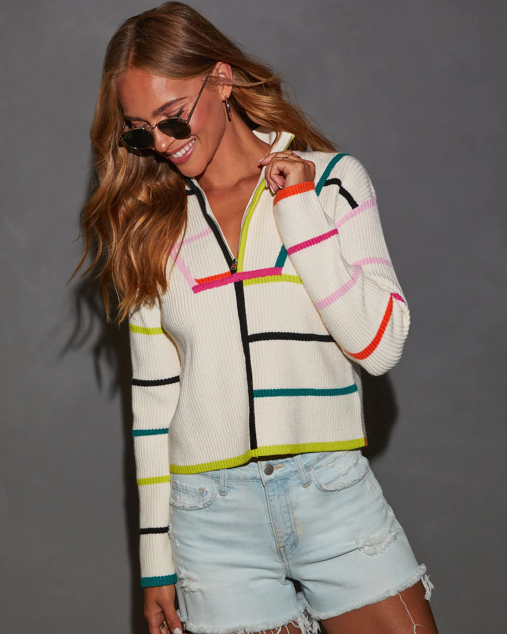 Starting Line Quarter Zip Stripe Sweater