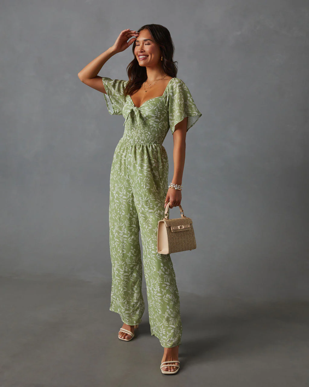 Primrose Floral Smocked Tie Front Jumpsuit