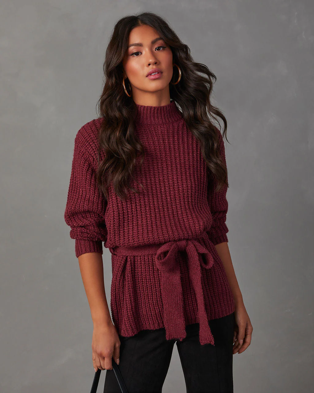 Wixson Belted Mock Neck Sweater