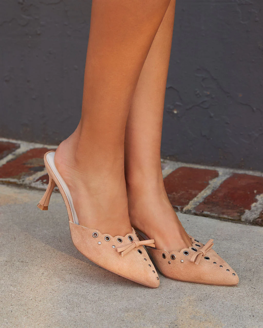 Mara Grommet and Bow Pointed Toe Mules