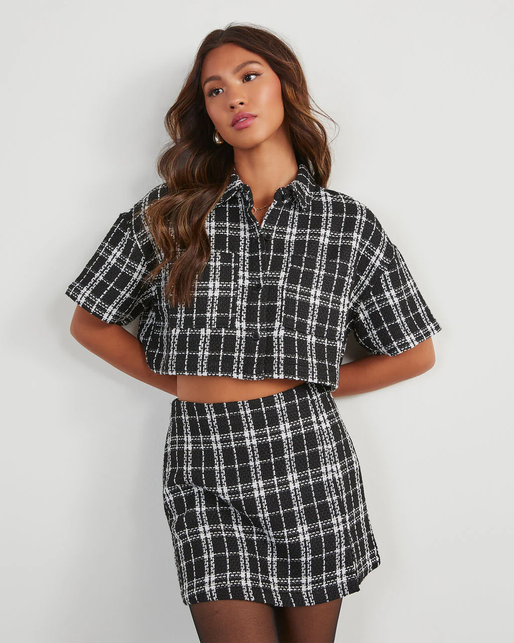 Layla Plaid Cropped Short Sleeve Button Down