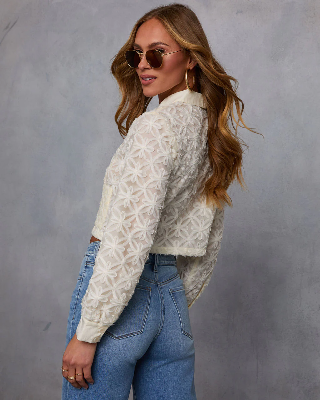 Rosalena Embroidered Floral Cropped Jacket