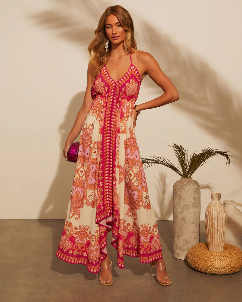 Vineyard Border Print Maxi Dress