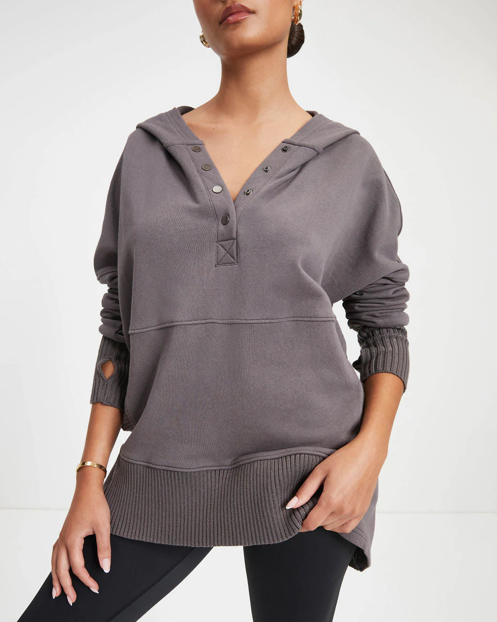 Mindful Cotton Pocketed Henley Hoodie