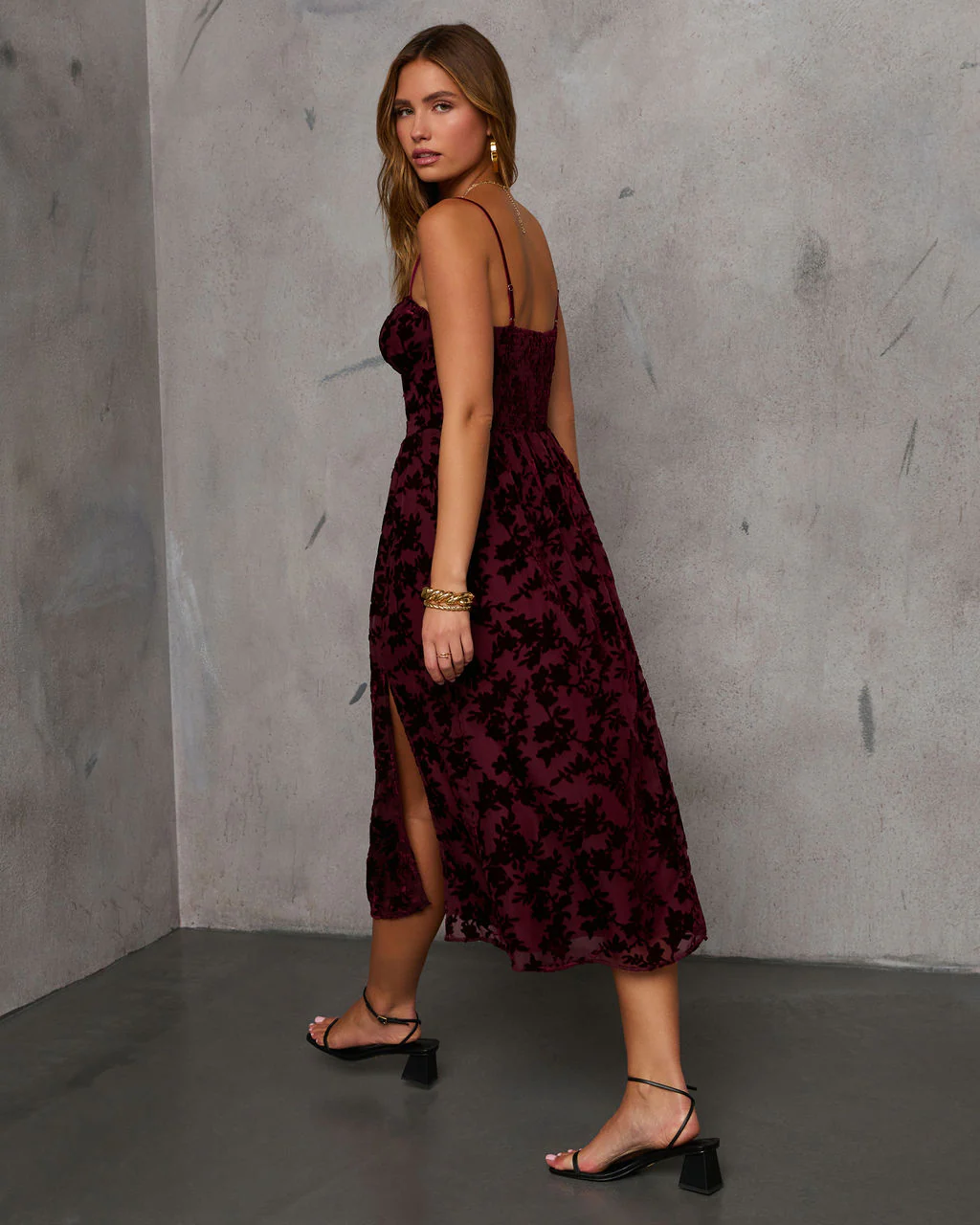Only Yours Mesh Burnout Velvet Midi Dress