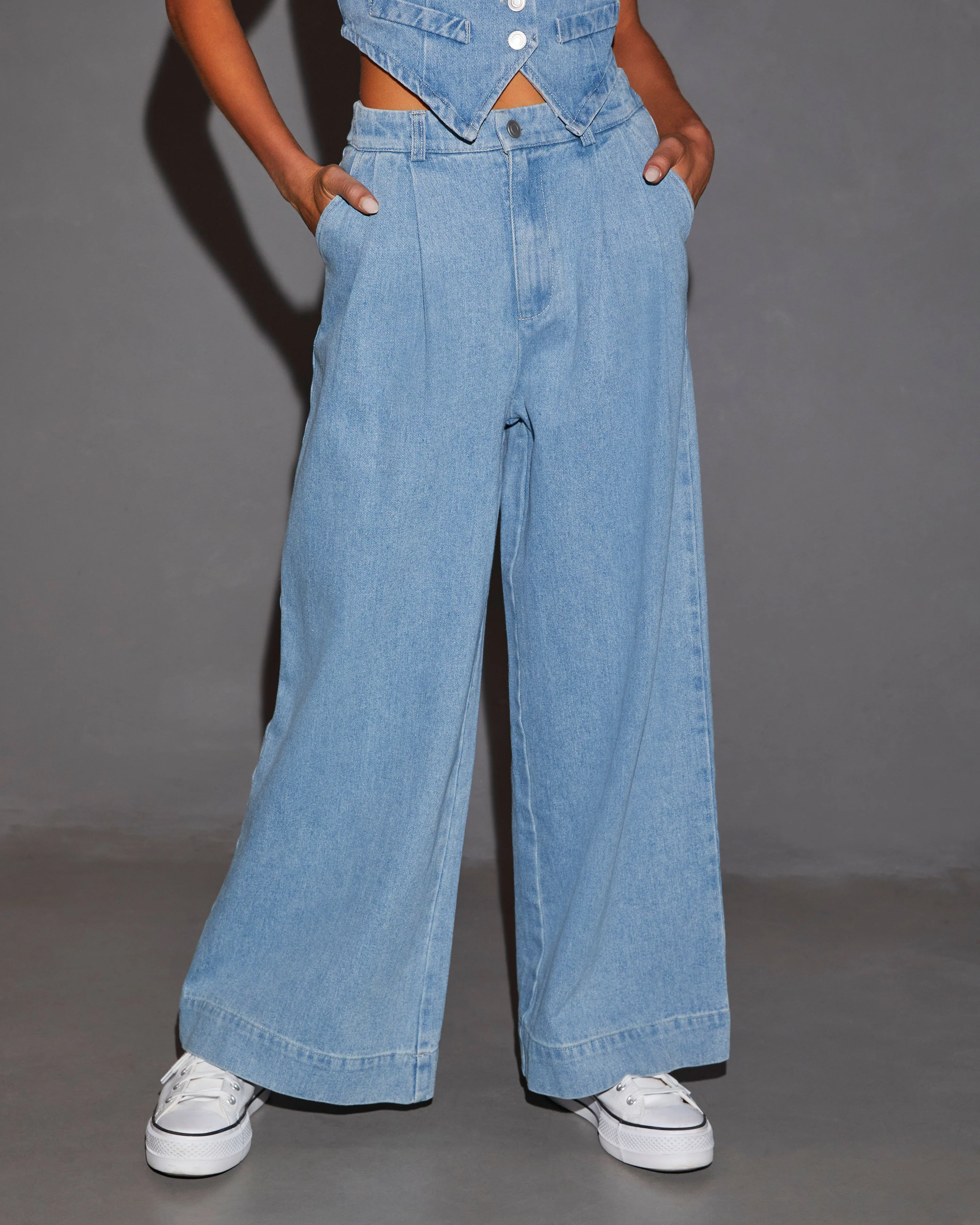 Dallas Wide Leg Pleated Denim Trouser Pant