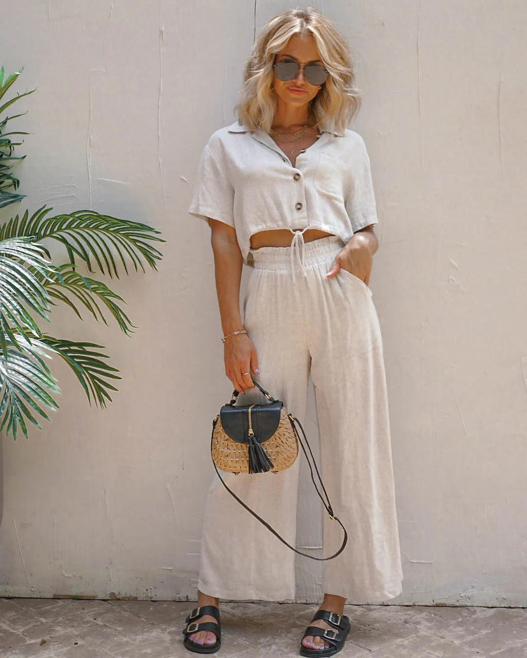 Sandbar Strolls Button Down Crop Top