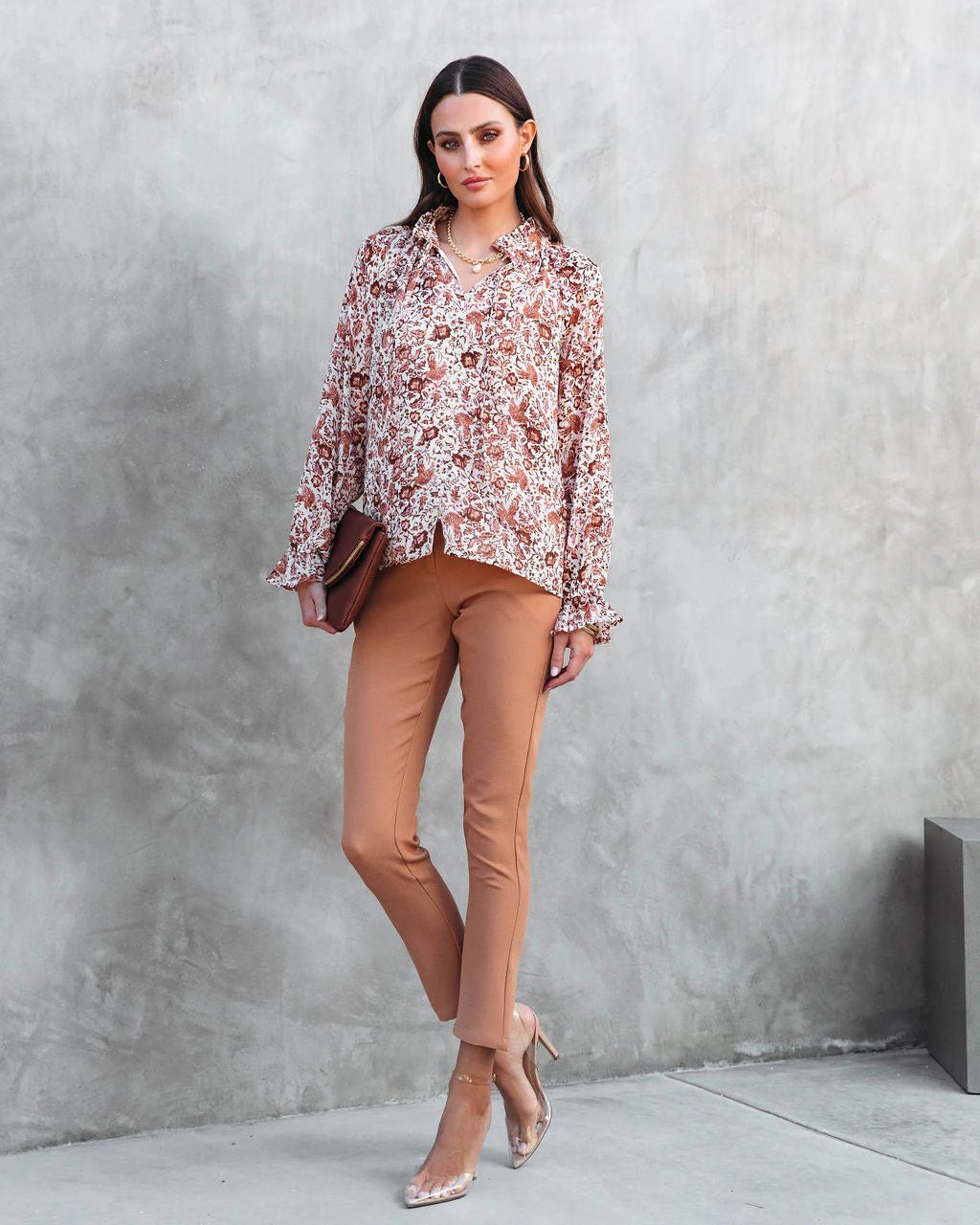 Sahara Printed Ruffle Long Sleeve Top