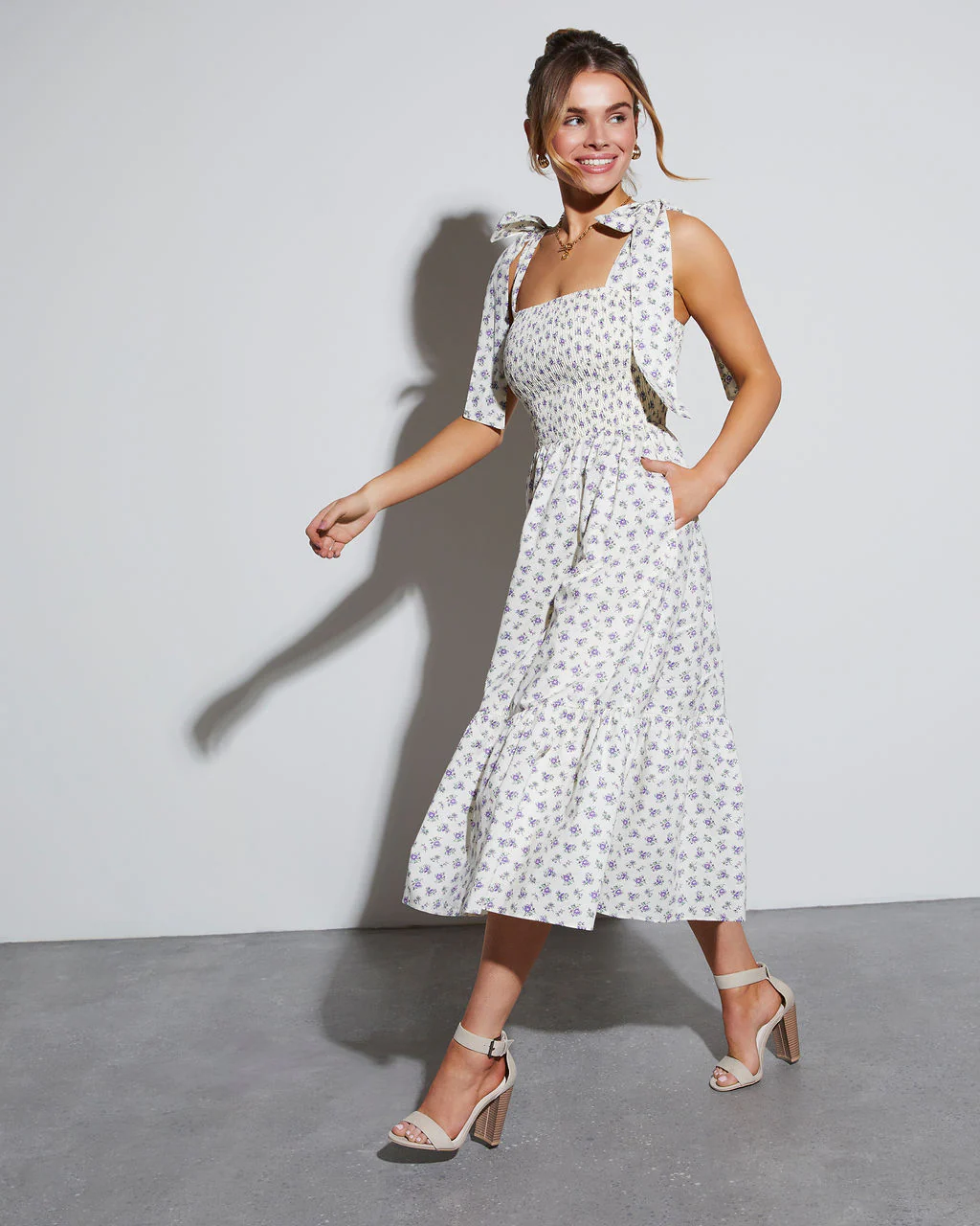 Josephina Floral Tie Strap Midi Dress