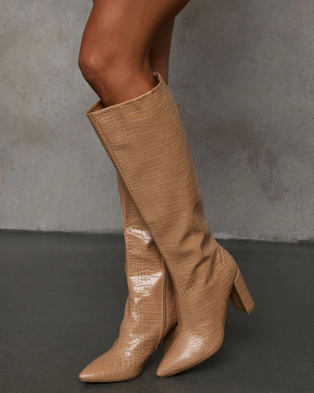 Dahlia Croc Embossed Knee High Boots