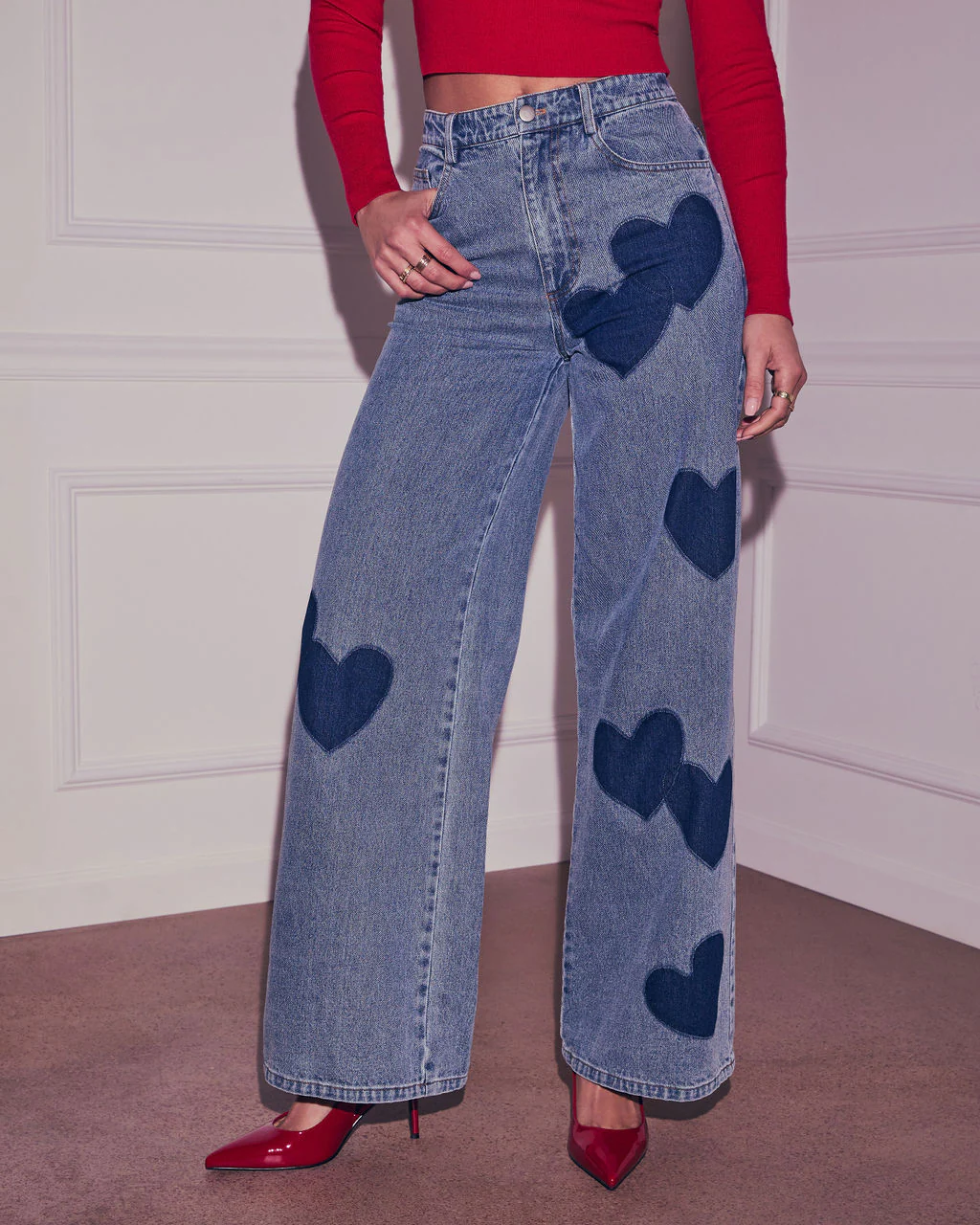 Lemin Heart Printed Denim Jeans
