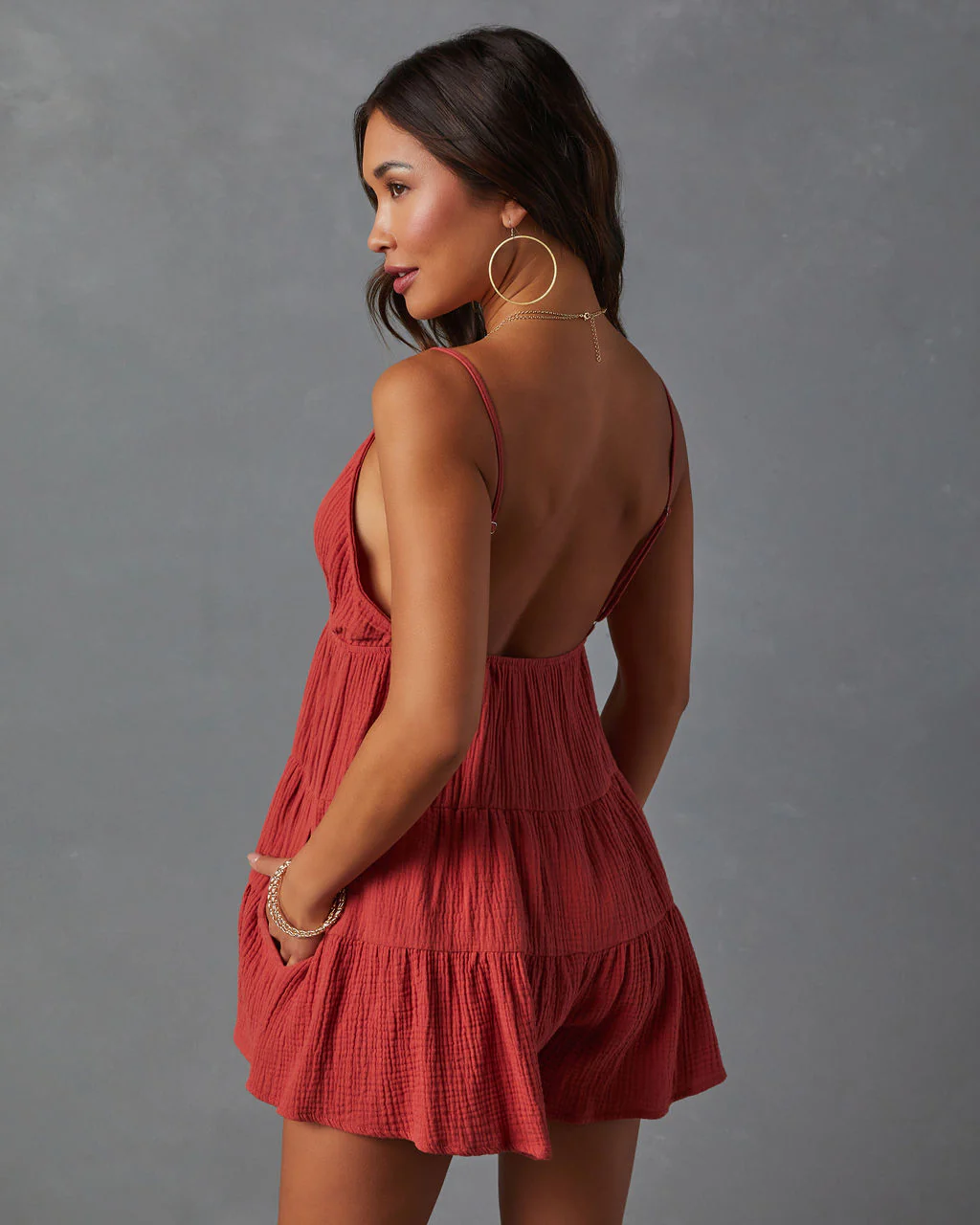 Shelby Cotton Pocketed Tiered Romper