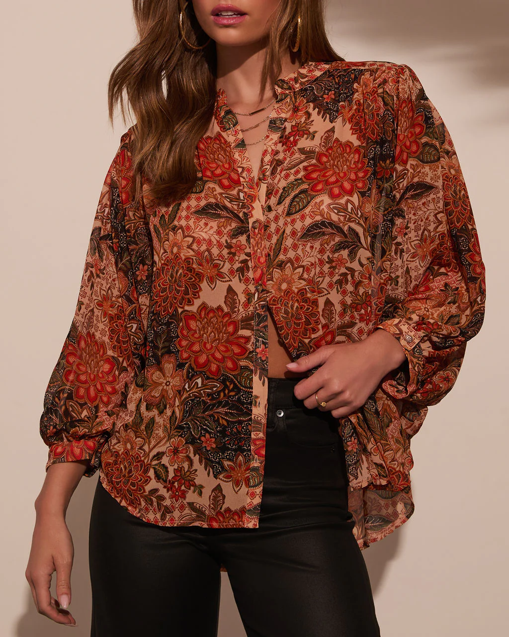 Italiano Paisley Button Down Blouse