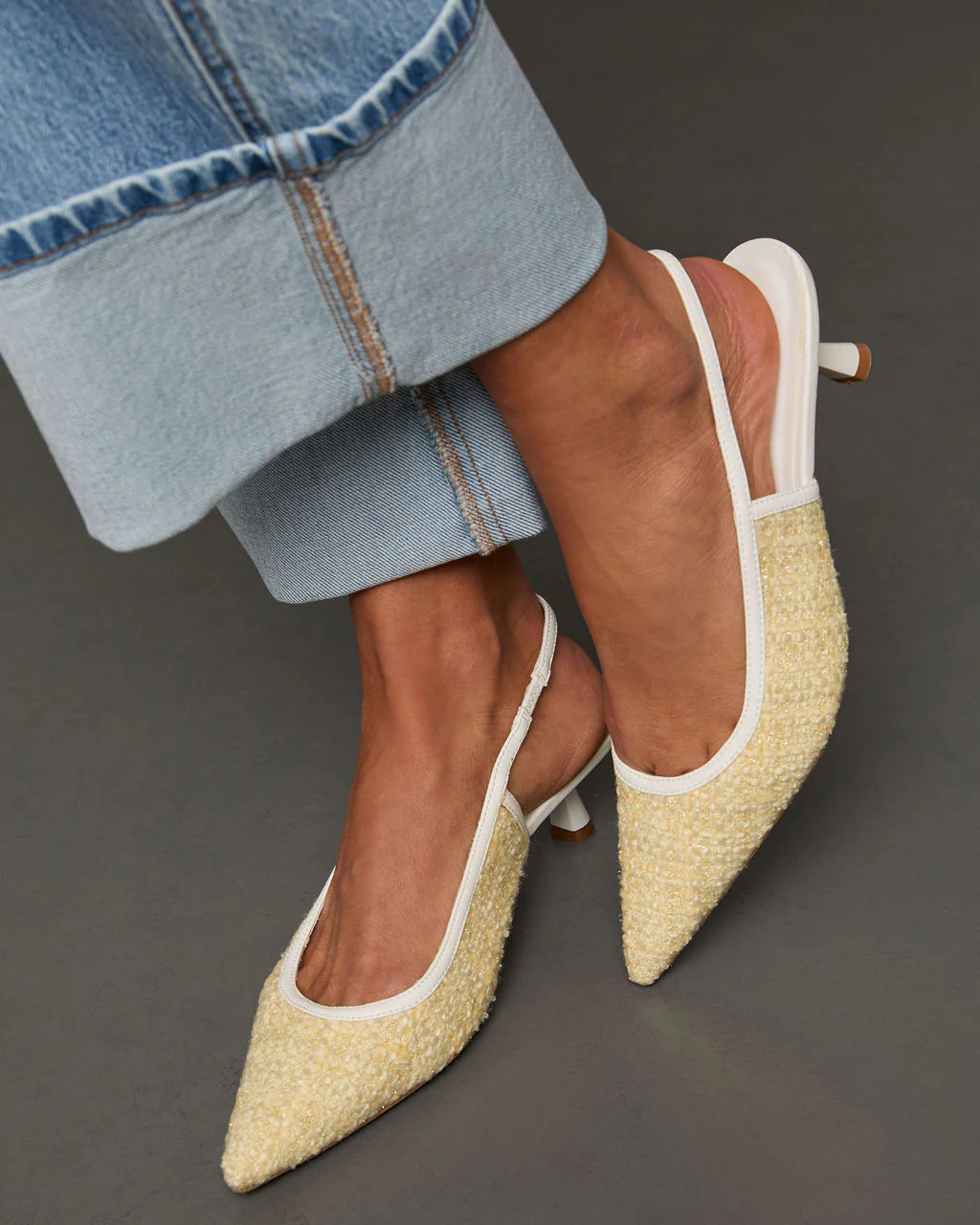 Poised Moment Tweed Slingback Kitten Heels