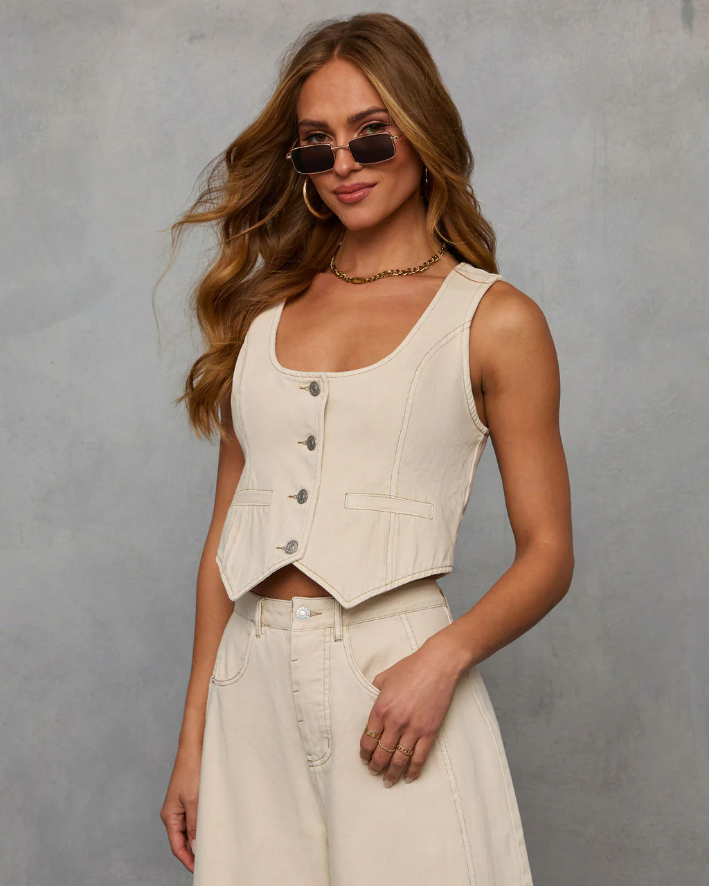 Marcie Denim Button Down Vest Top