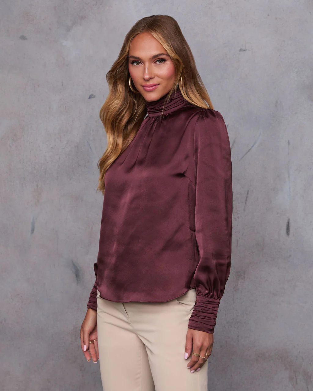 Stevie Mock Neck Satin Blouse