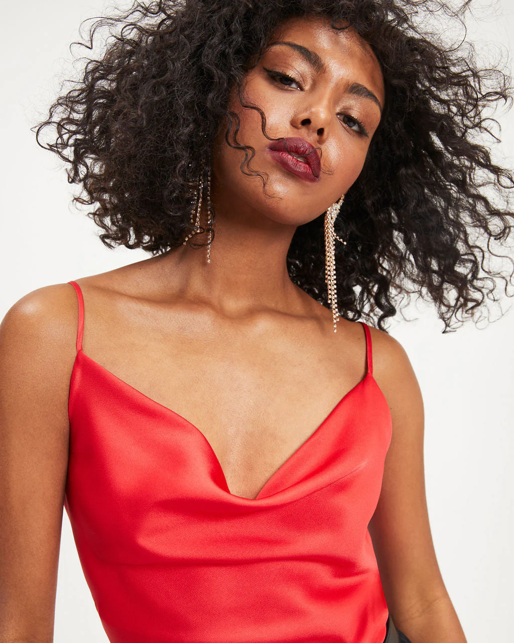 Belle Of The Night Satin Cowl Neck Tank