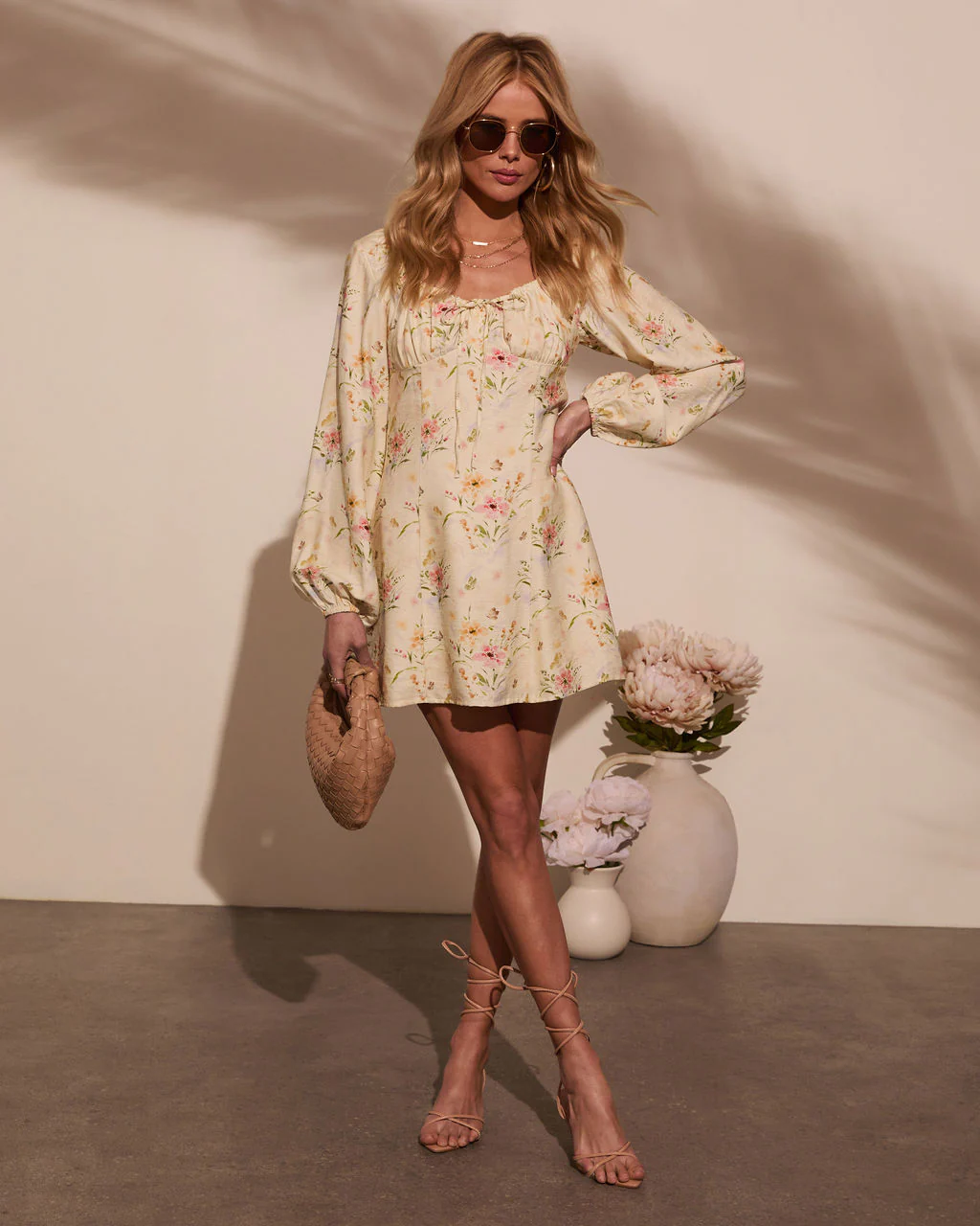 Flora Lane Linen Floral Mini Dress