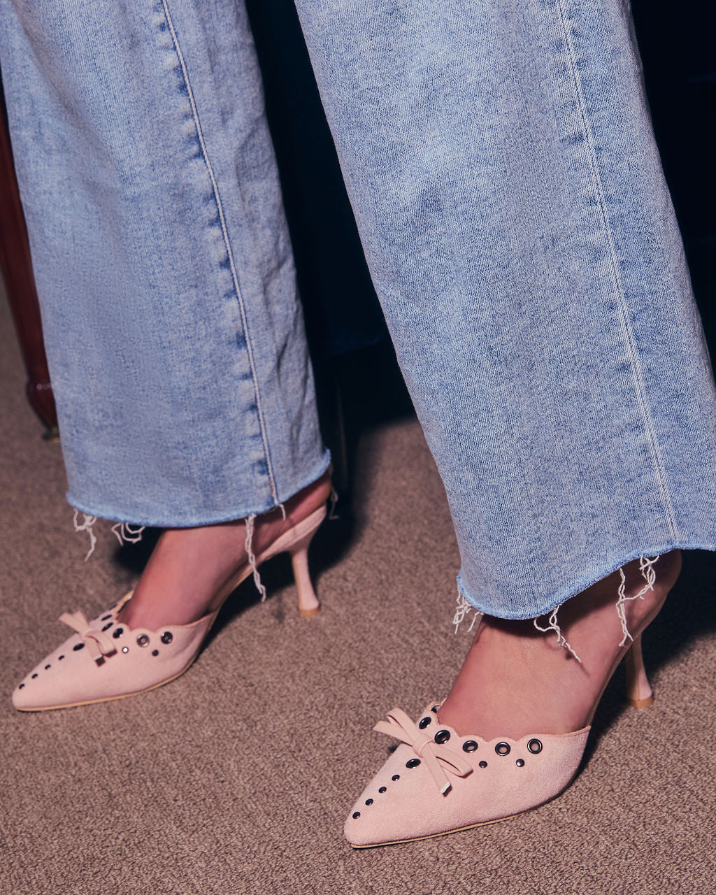 Mara Grommet and Bow Pointed Toe Mules