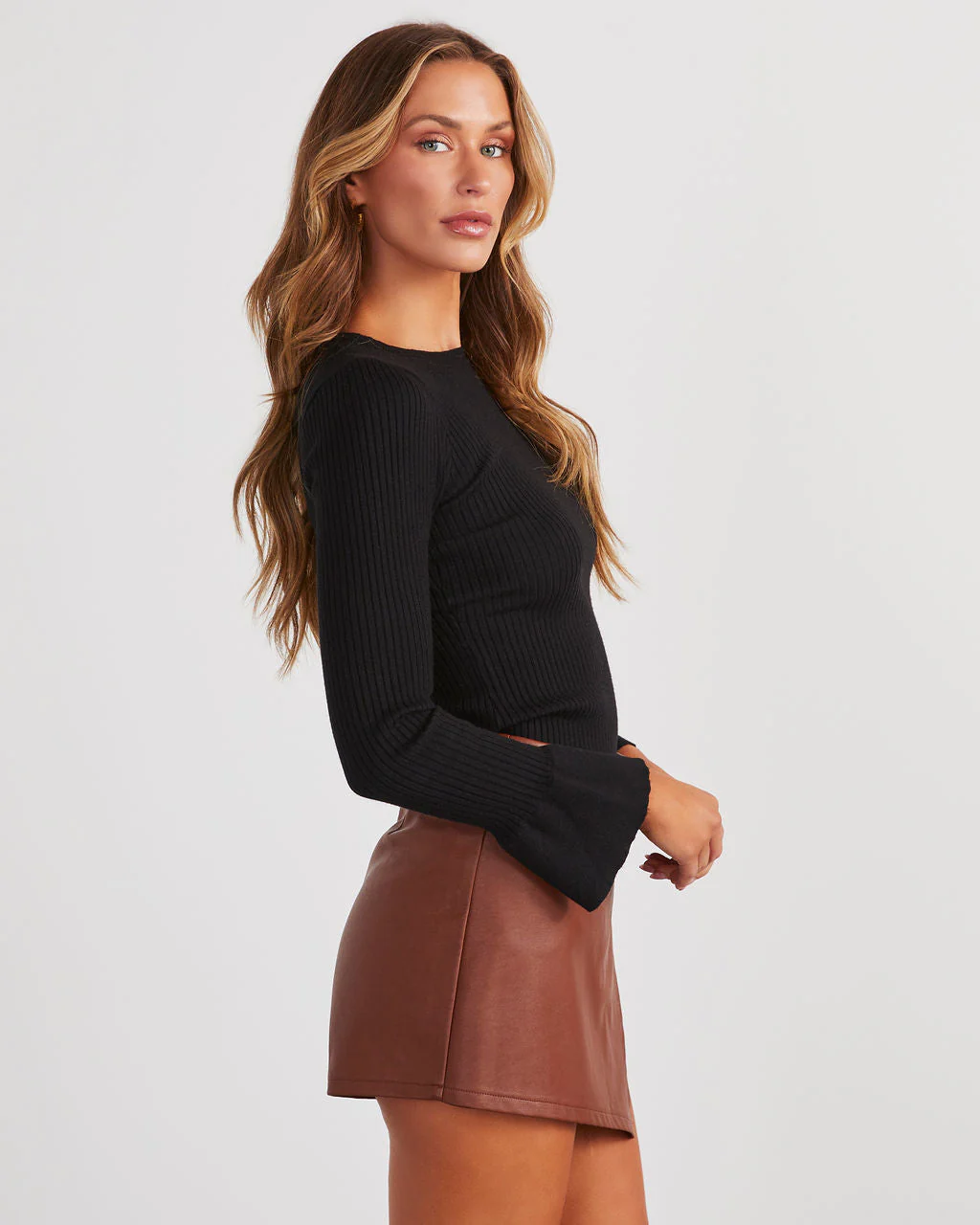 Esen Ribbed Bell Sleeve Knit Sweater