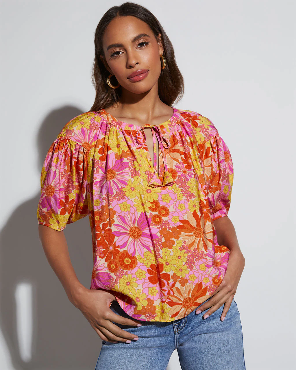 Tropical Escape Floral Short Sleeve Blouse