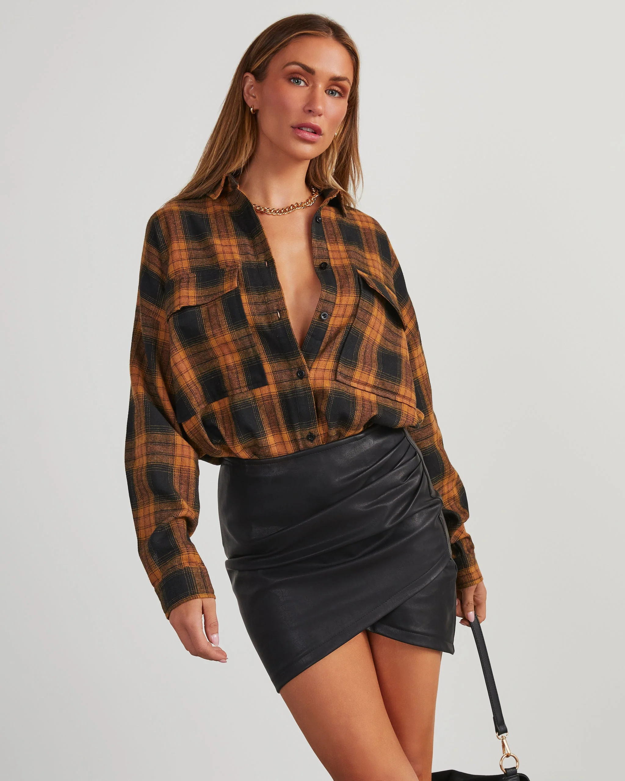 Petaluma Cotton Blend Plaid Button Down Top
