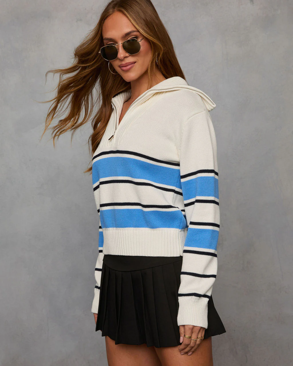 Alora Striped Half Zip Sweater