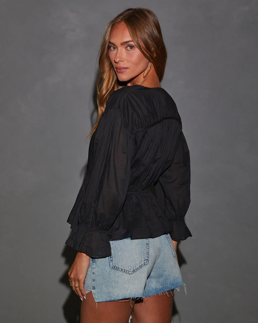 Astrid Bubble Long Sleeve Cinch Waist Top