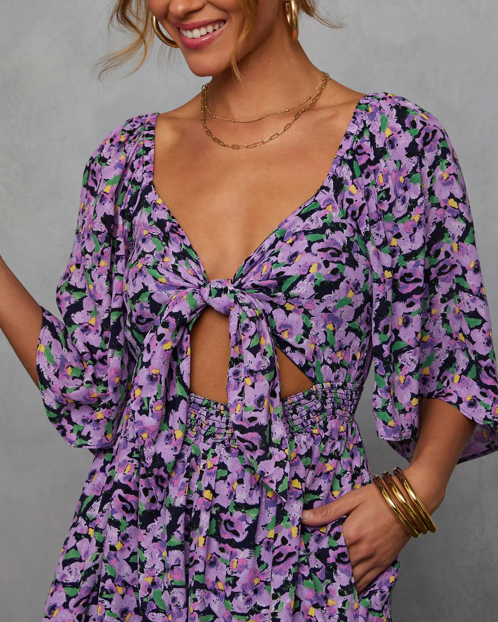 Gentle Garden Front Tie Cutout Romper