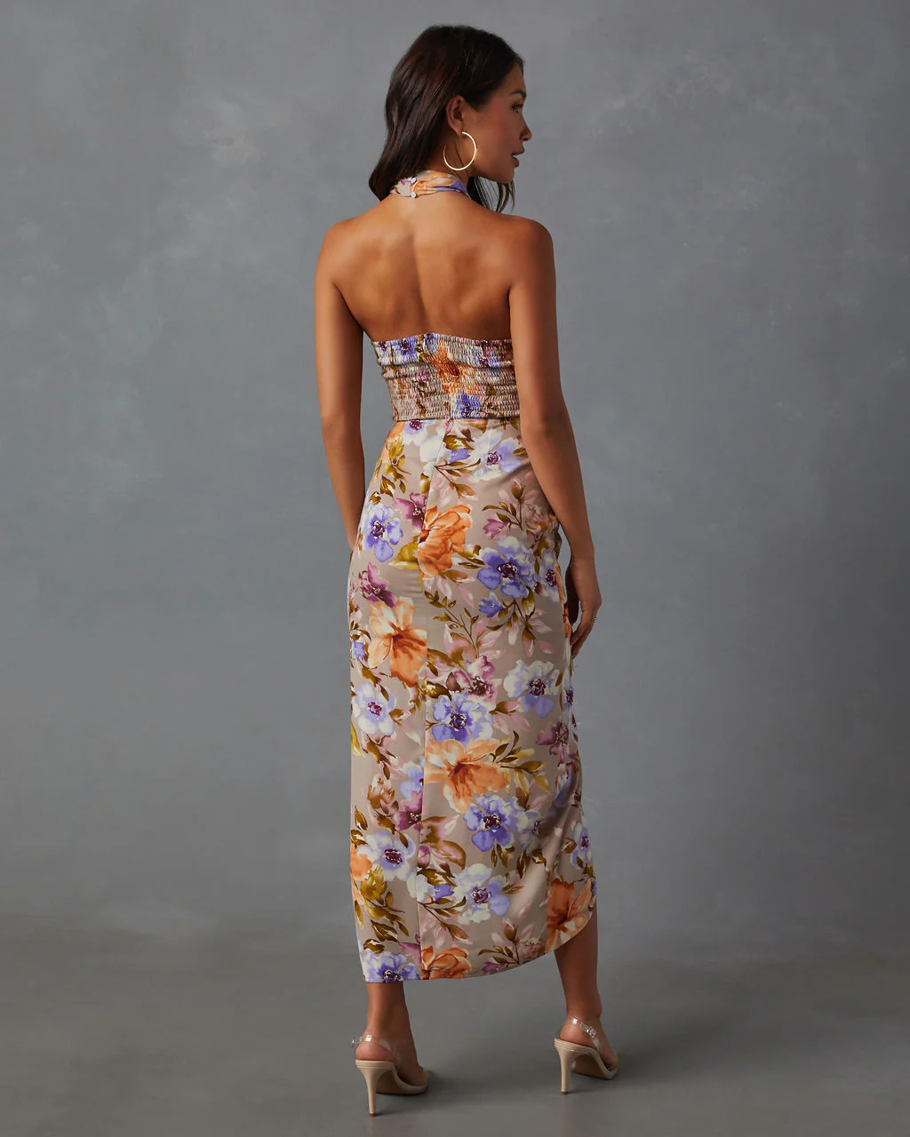 Floral Beauty Twist Front Halter Midi Dress