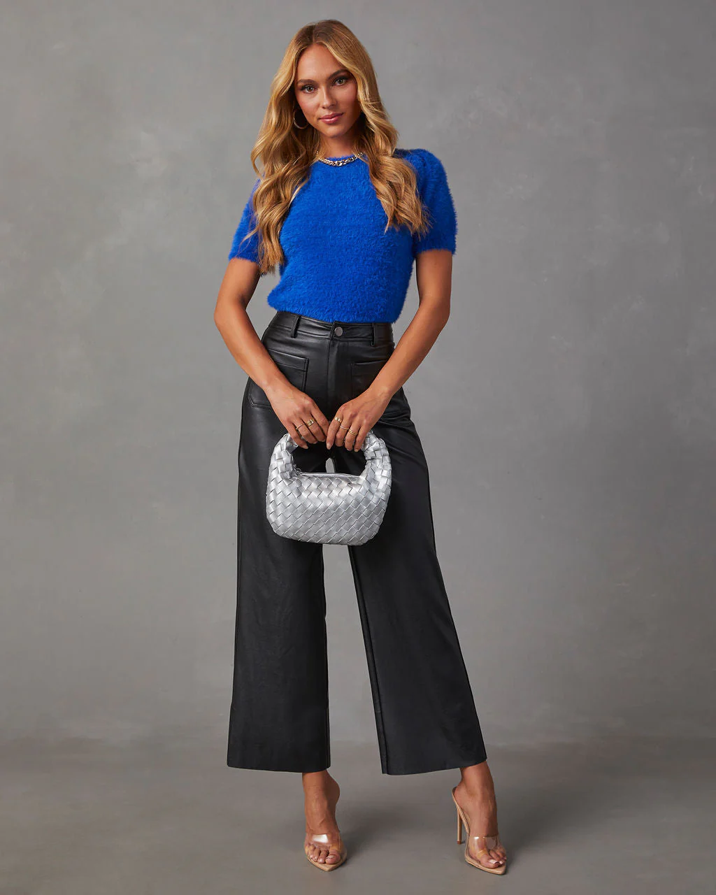 Emanuelle Fuzzy Short Sleeve Sweater Top