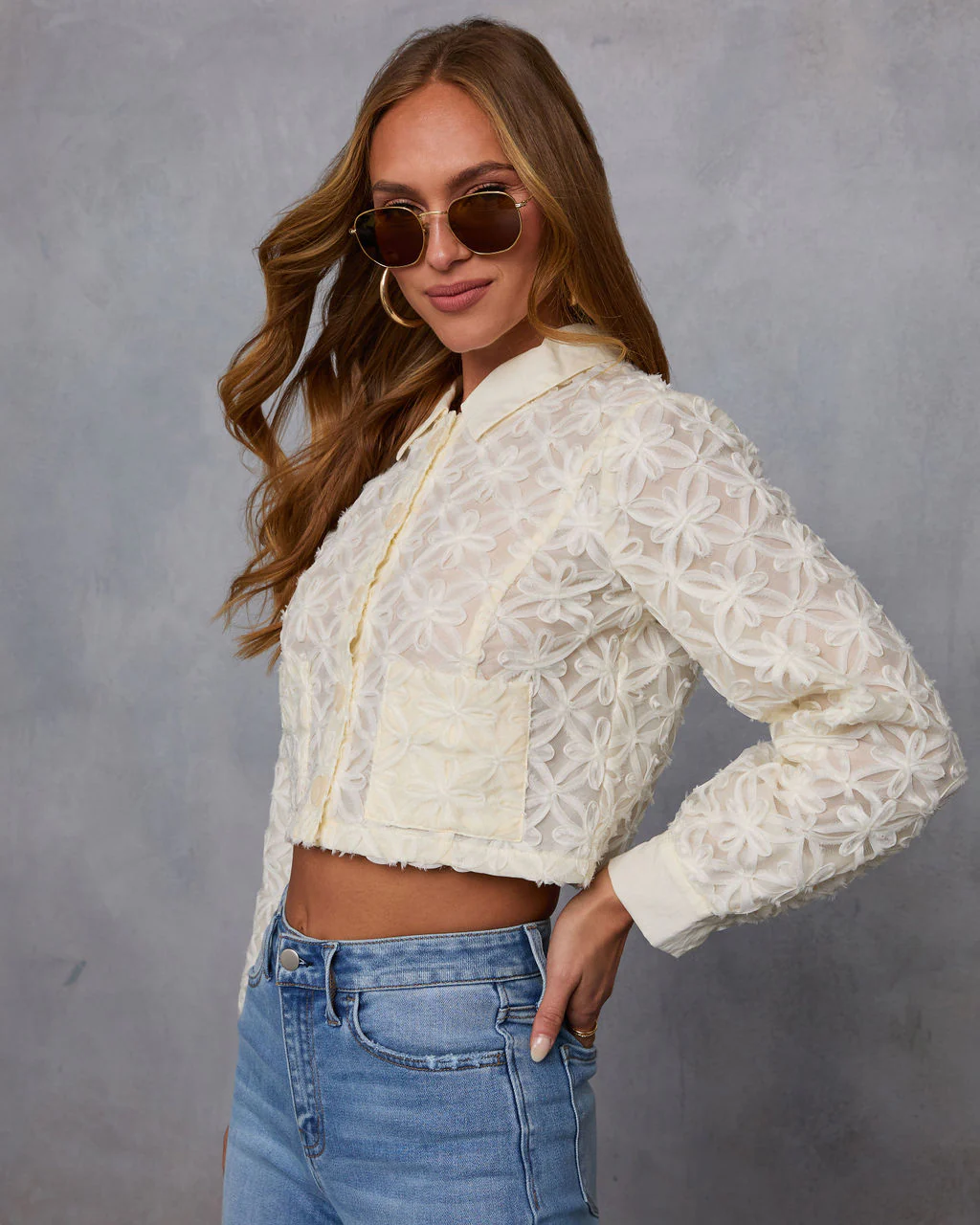Rosalena Embroidered Floral Cropped Jacket