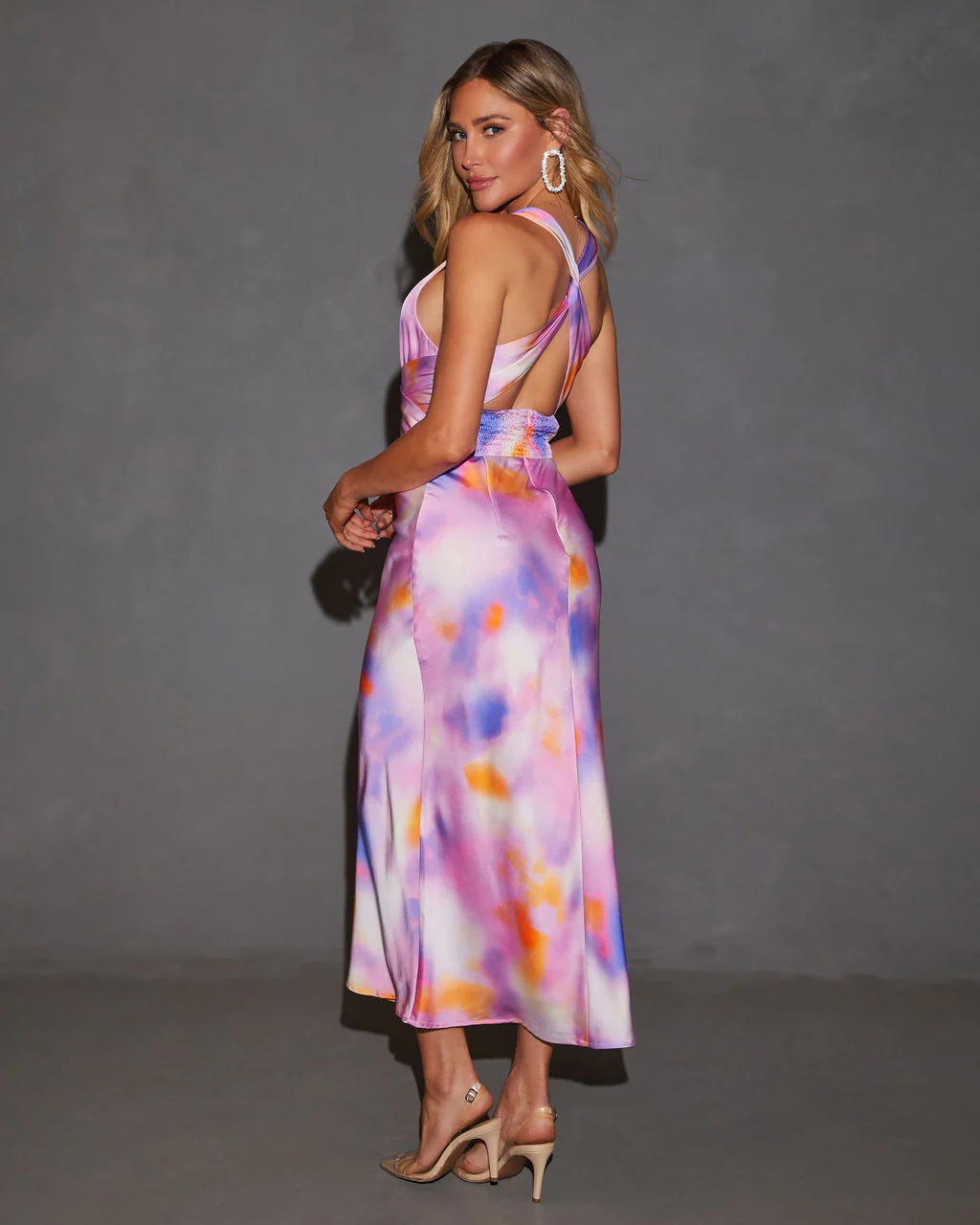 Yelena Criss-Cross Back Tie Dye Slip Midi Dress