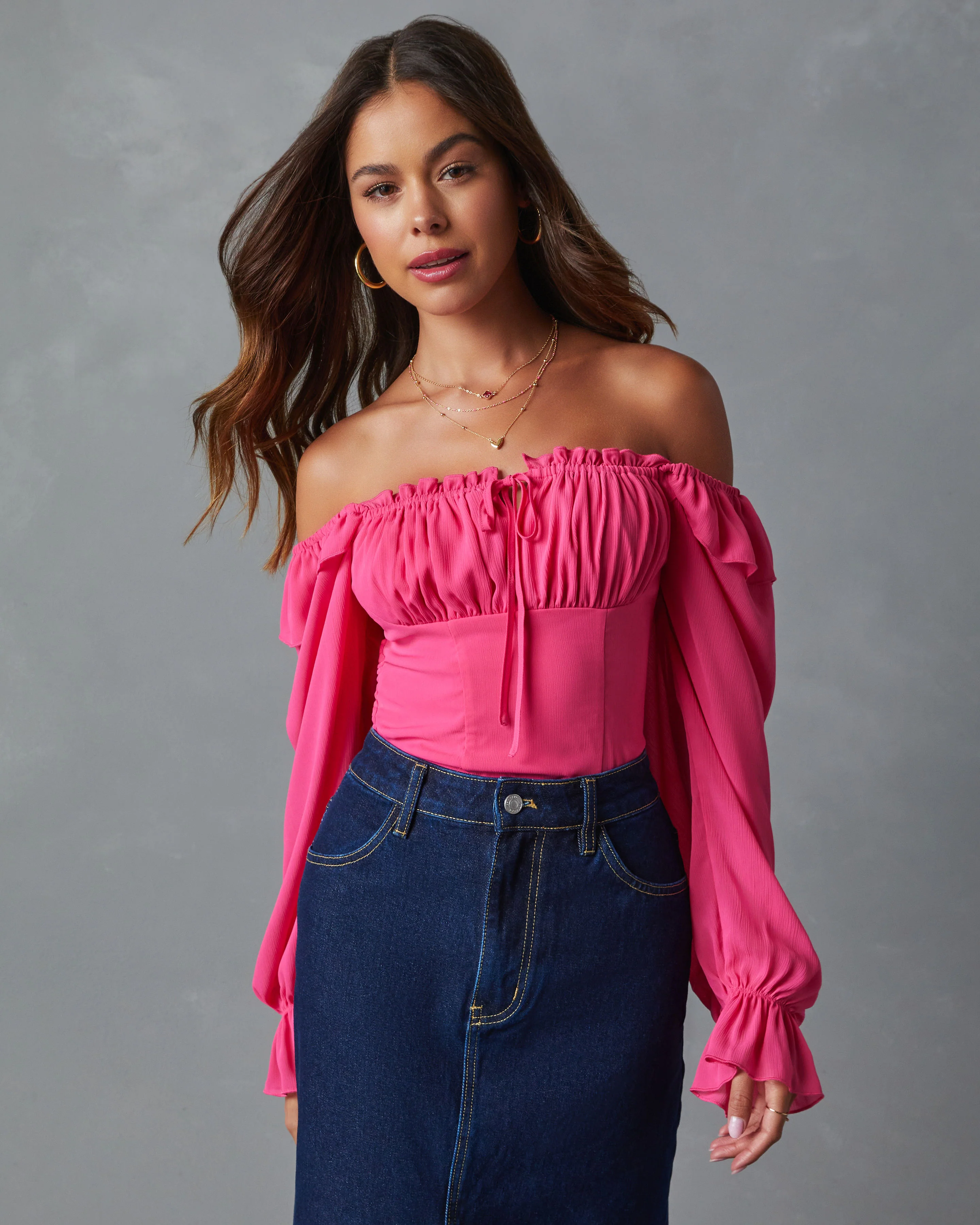 Julie Cropped Ruffle Shoulder Blouse