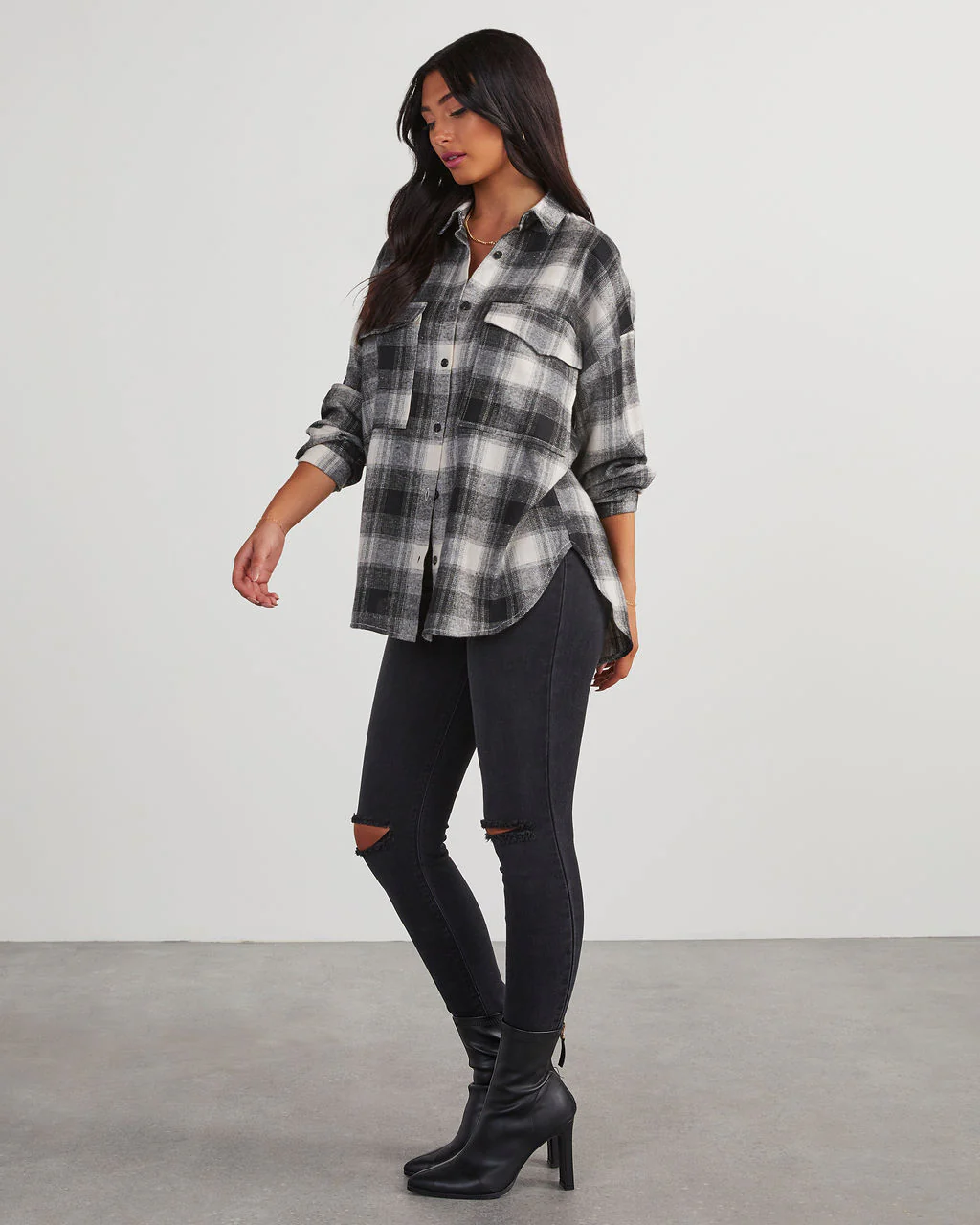 Petaluma Cotton Blend Plaid Button Down Top