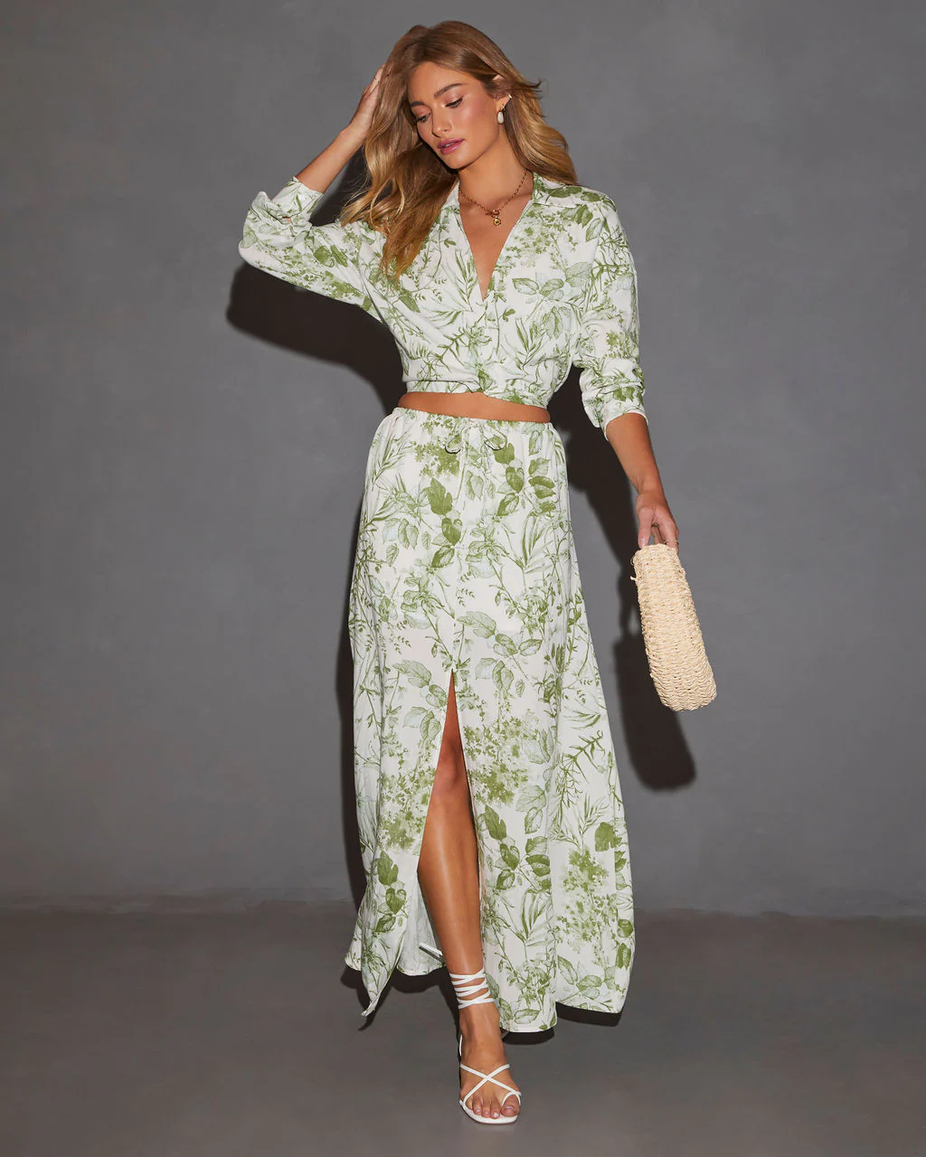 Kai Front Slit Drawstring Printed Maxi Skirt